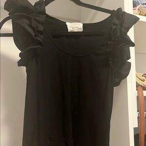 Black Flutter Sleeve Ruffled Blouse